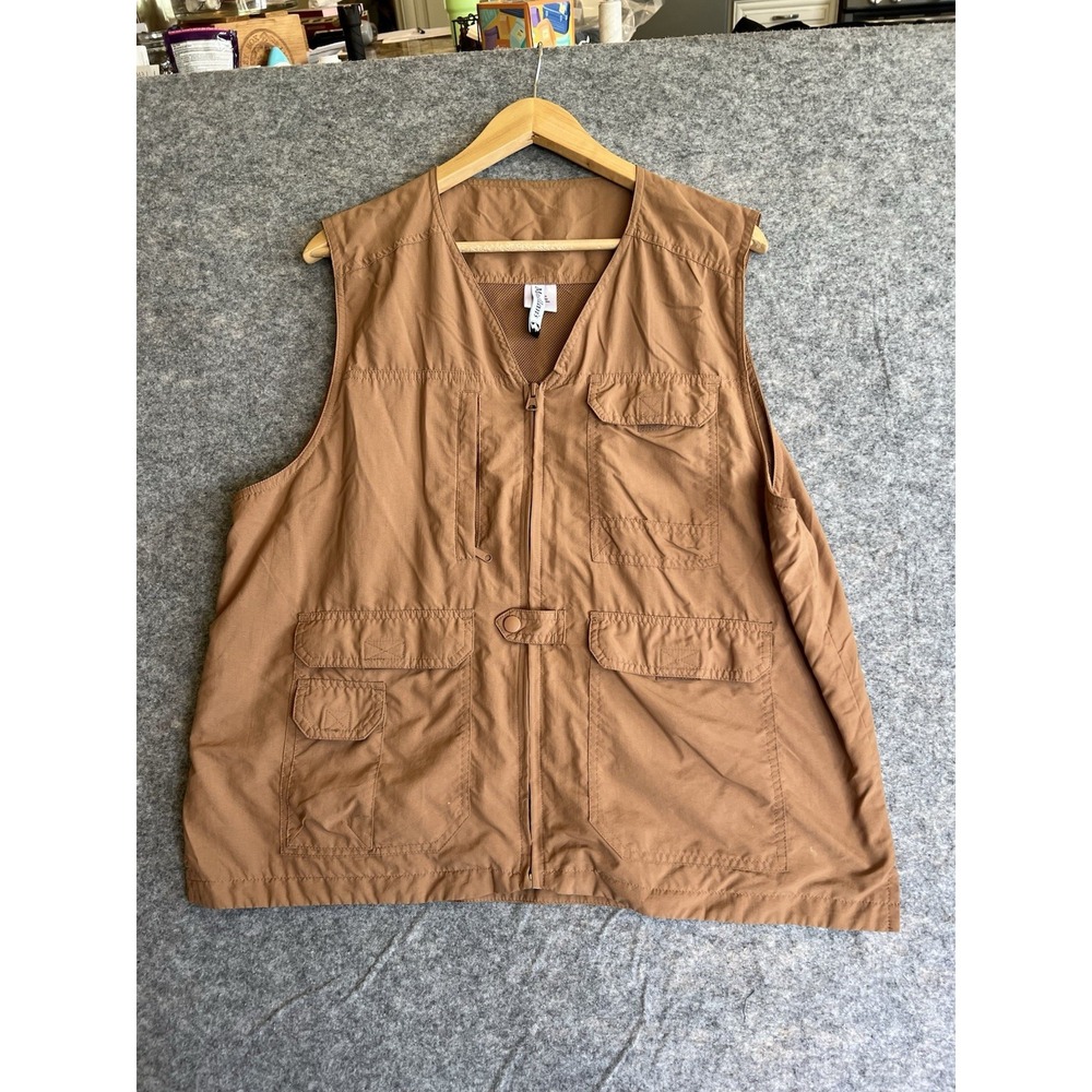 Magellans Travel Gear Vest Mens‎ L Brown Full Zip 8 Pocket Hiking Fishing Light